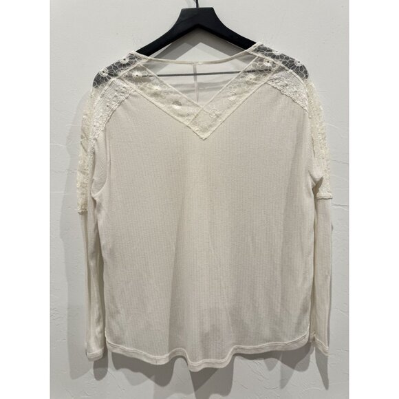 Free People Lola Long Sleeve Knit Lace Shirt Lace Womens Size XS Oversized Ivory - Picture 11 of 14